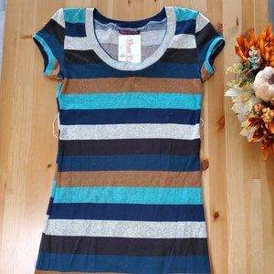 She's Cool -Junior Stripe Short Sleeve Shirt Dress Crew Neck Size JR S